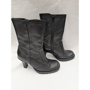 Steve Madden Womens Kinko Black Leather Mid Calf Boot 7.5 Witchy Heel Whimsigoth